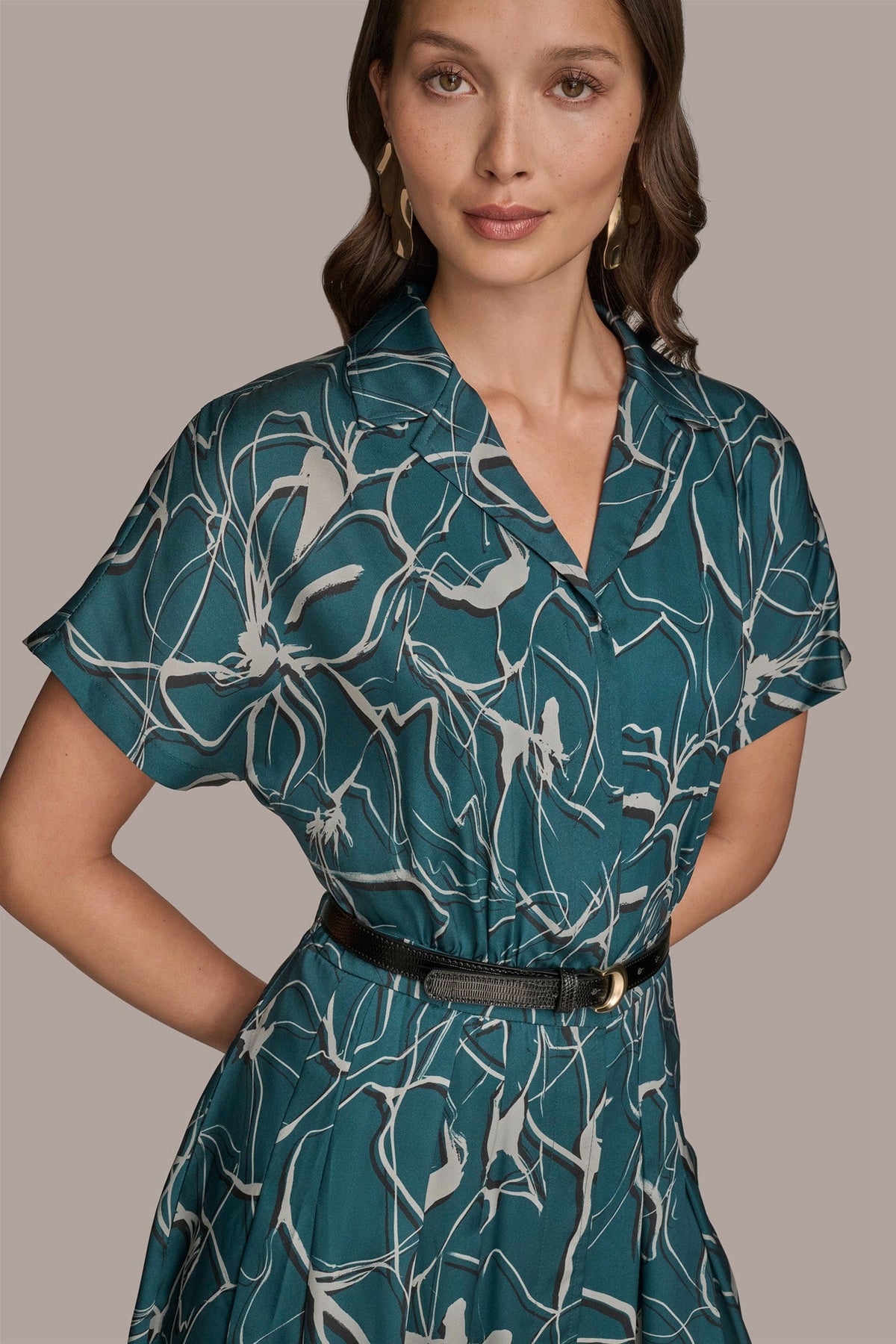 SHORT SLEEVE FLORAL MIDI SHIRT DRESS - HUDSON