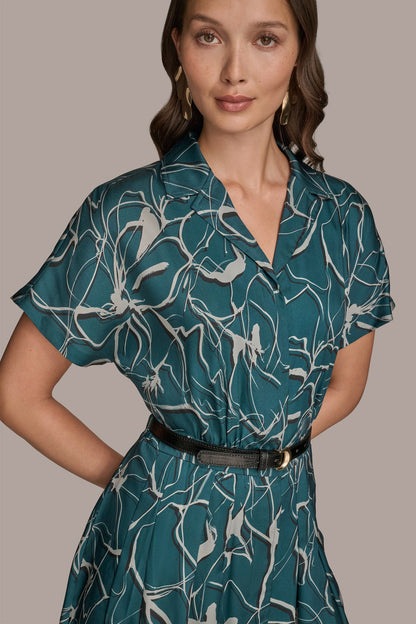 SHORT SLEEVE FLORAL MIDI SHIRT DRESS - HUDSON