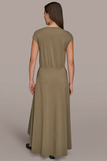 CAP SLEEVE CREW NECK DRESS - KHAKI GREEN