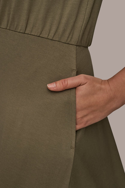 CAP SLEEVE CREW NECK DRESS - KHAKI GREEN