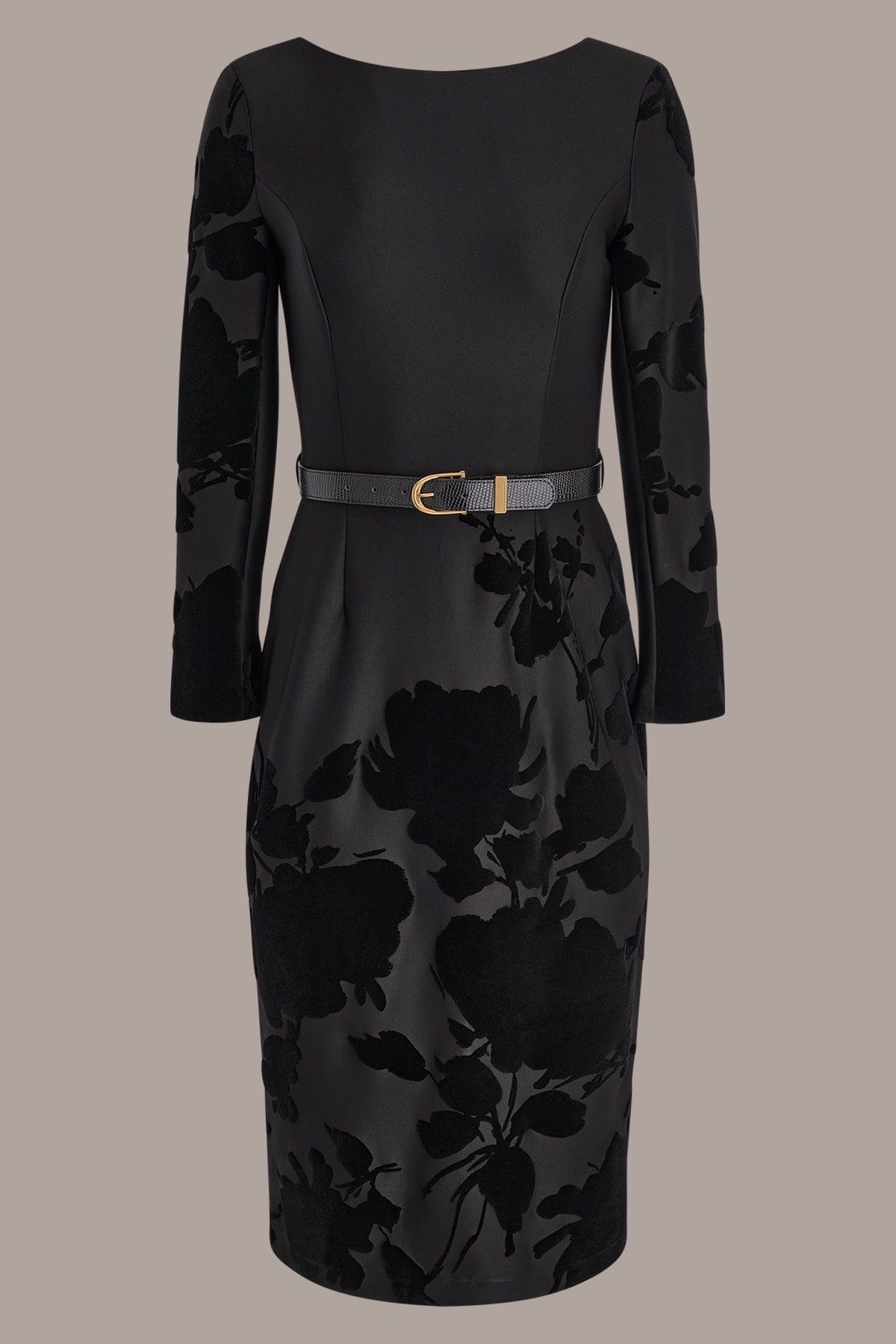 3/4 SLEEVE BOATNECK MIDI SHEATH DRESS - BLACK