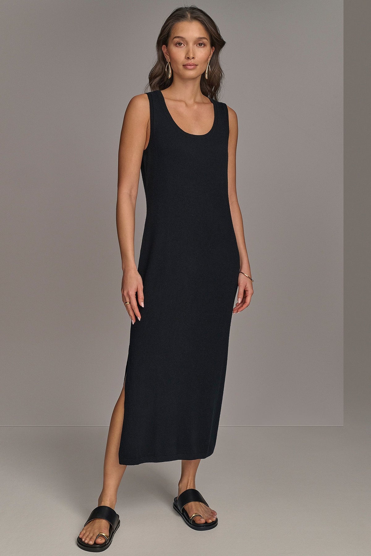 CASHMERE SLEEVELESS MIDI TANK DRESS - Black