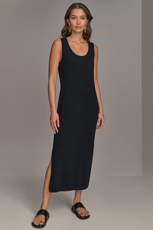 CASHMERE SLEEVELESS MIDI TANK DRESS - Black