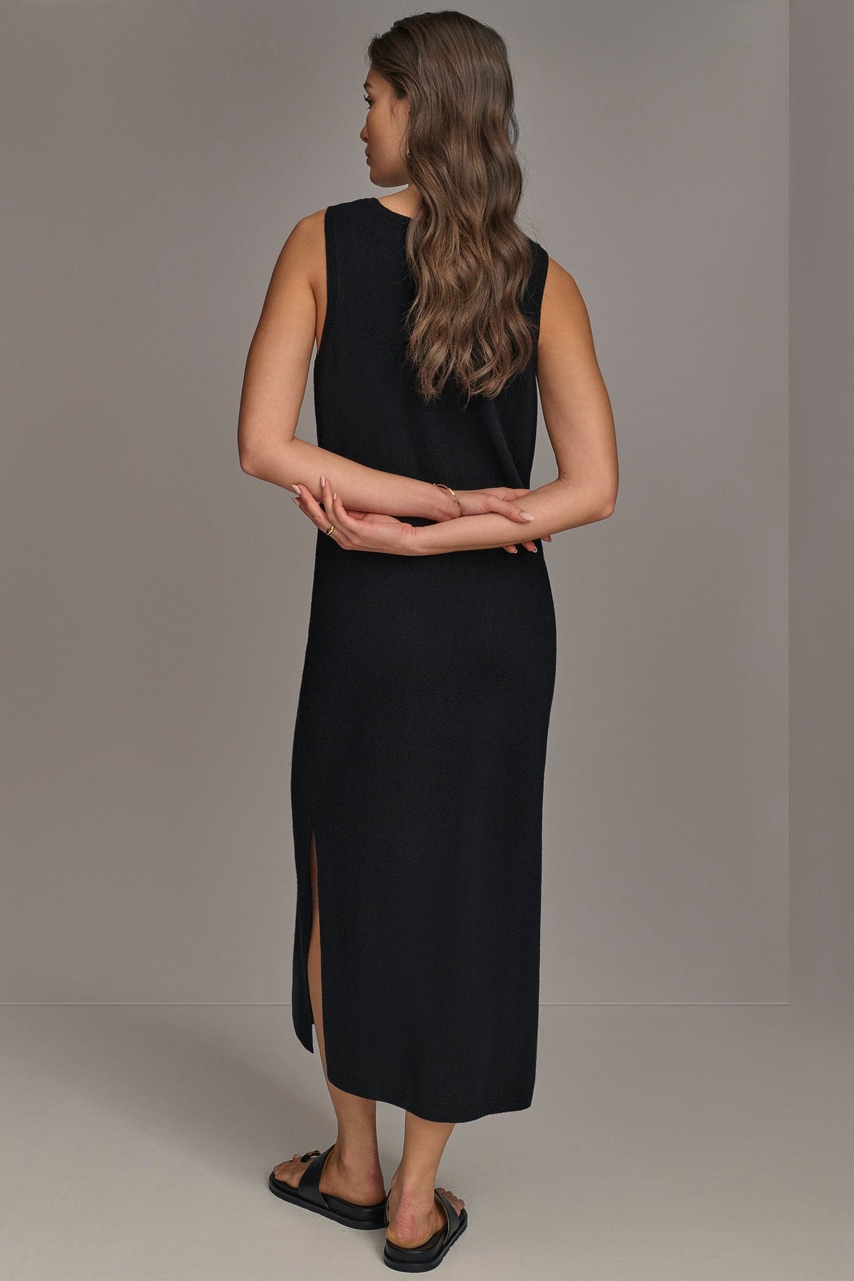 CASHMERE SLEEVELESS MIDI TANK DRESS - Black