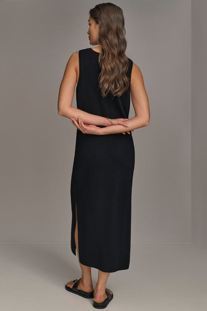 CASHMERE SLEEVELESS MIDI TANK DRESS - Black