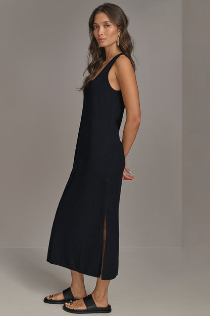 CASHMERE SLEEVELESS MIDI TANK DRESS - Black