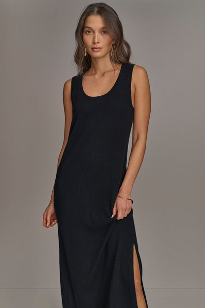 CASHMERE SLEEVELESS MIDI TANK DRESS - Black