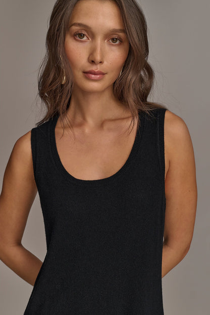 CASHMERE SLEEVELESS MIDI TANK DRESS - Black