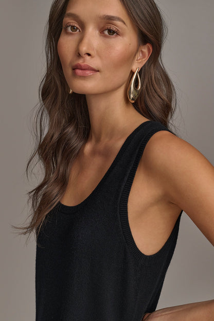 CASHMERE SLEEVELESS MIDI TANK DRESS - Black