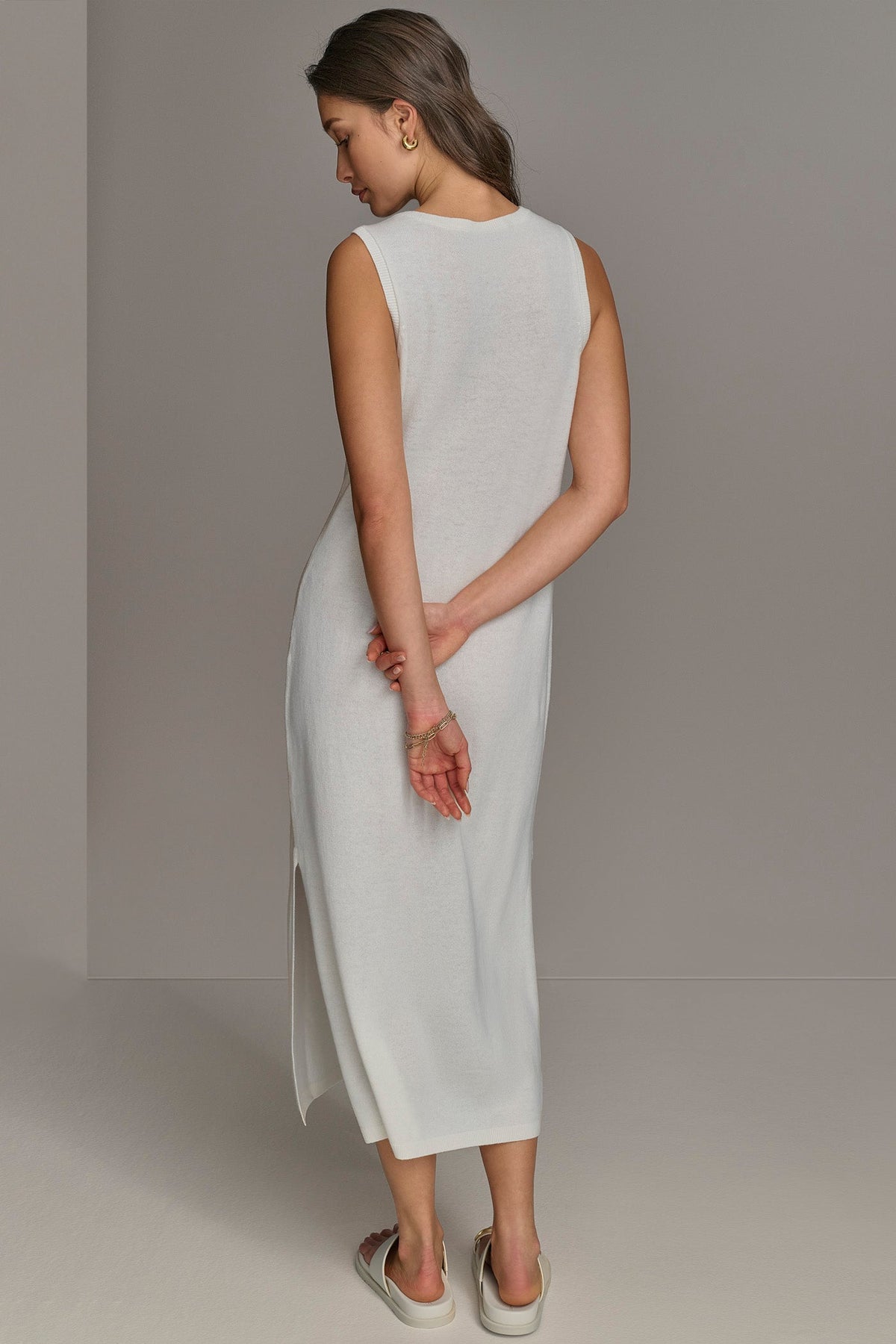 CASHMERE SLEEVELESS MIDI TANK DRESS - CREAM