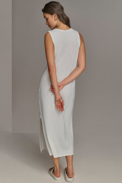 CASHMERE SLEEVELESS MIDI TANK DRESS - CREAM
