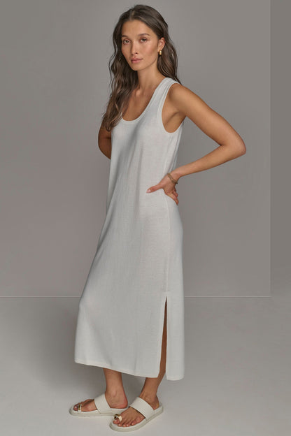 CASHMERE SLEEVELESS MIDI TANK DRESS - CREAM