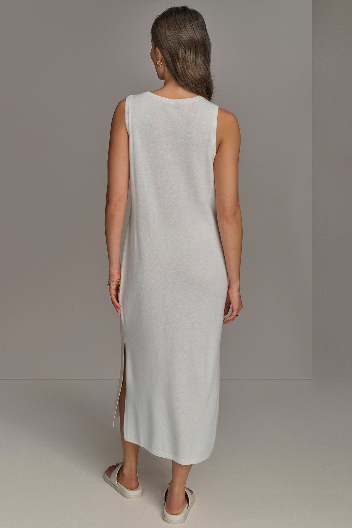 CASHMERE SLEEVELESS MIDI TANK DRESS - CREAM