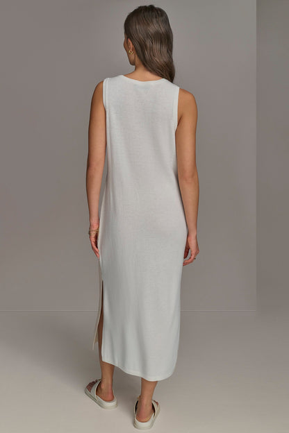 CASHMERE SLEEVELESS MIDI TANK DRESS - CREAM