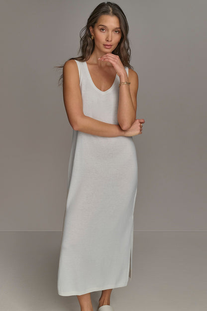 CASHMERE SLEEVELESS MIDI TANK DRESS - CREAM