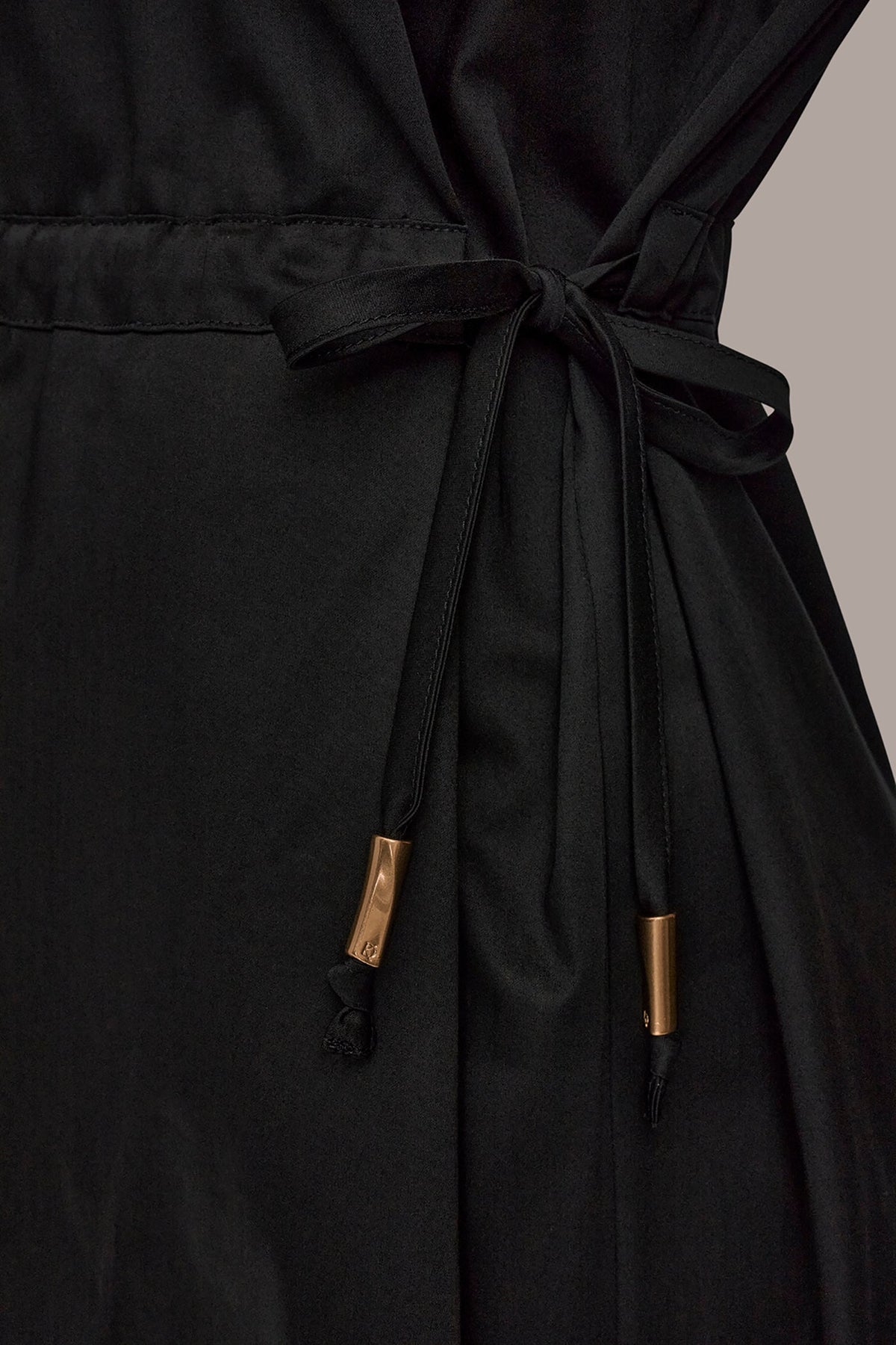 COTTON-SATEEN DRAWSTRING SHIRT DRESS - Black