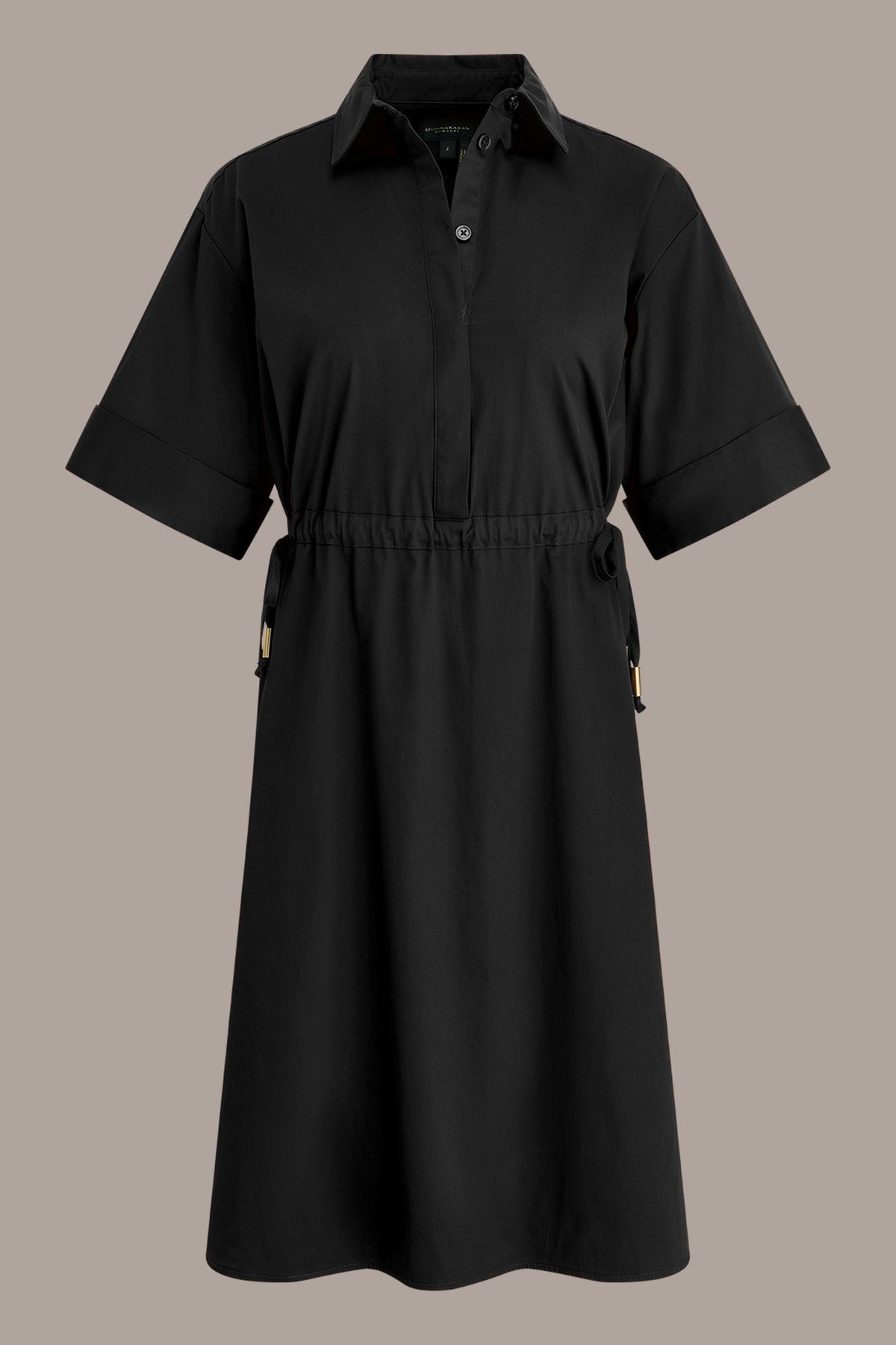 COTTON-SATEEN DRAWSTRING SHIRT DRESS - Black