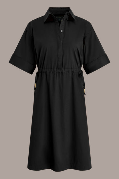 COTTON-SATEEN DRAWSTRING SHIRT DRESS - Black