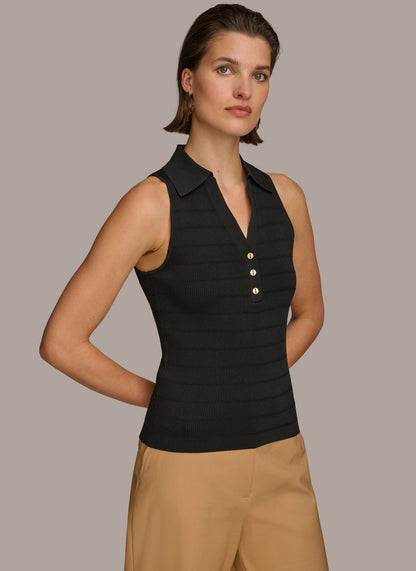 TEXTURE SWEATER WITH  GOLD BUTTONS - Black
