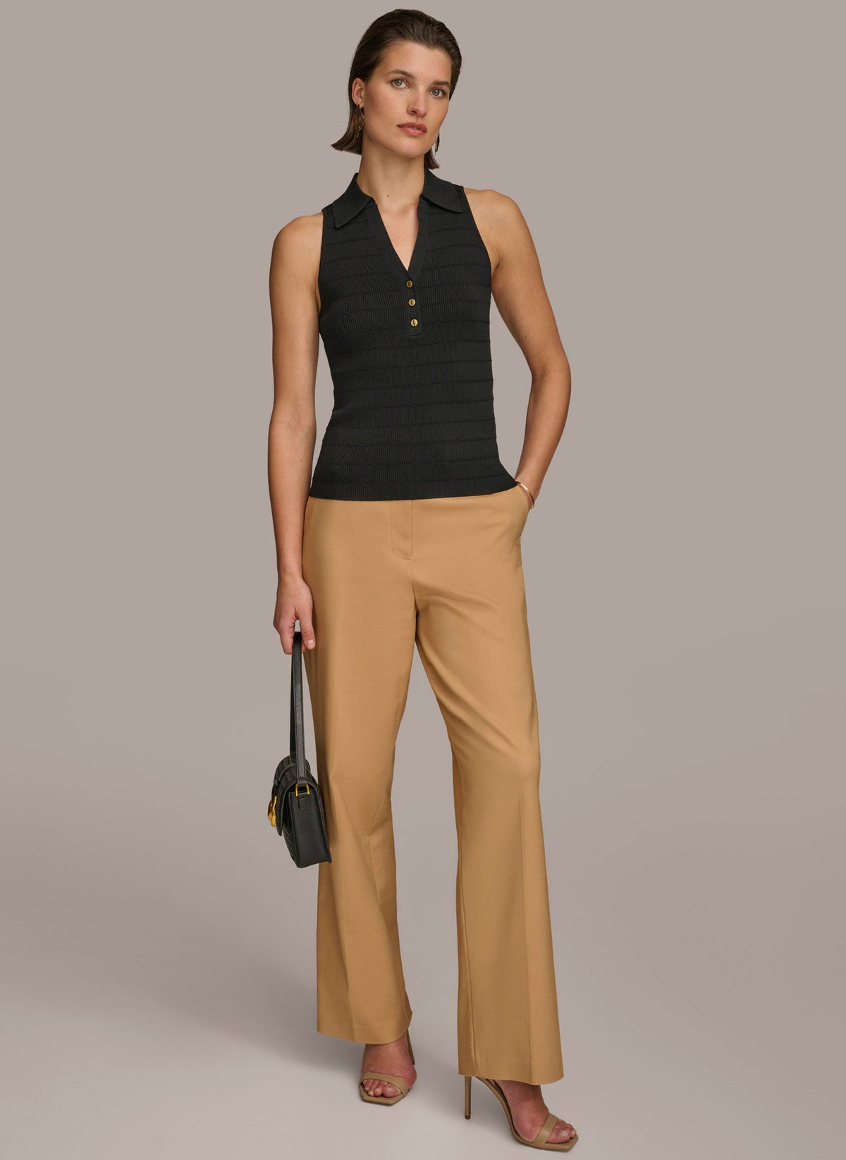 TEXTURE SWEATER WITH  GOLD BUTTONS - Black