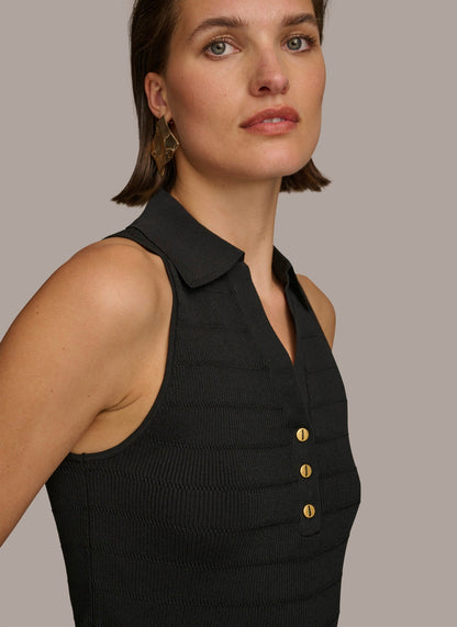 TEXTURE SWEATER WITH  GOLD BUTTONS - Black