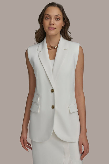 BUTTON VEST WITH POCKET DETAIL - CREAM