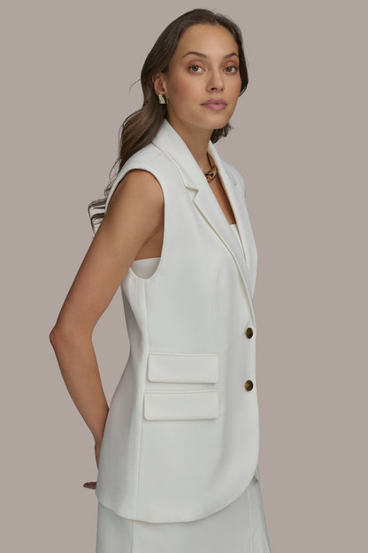 BUTTON VEST WITH POCKET DETAIL - CREAM