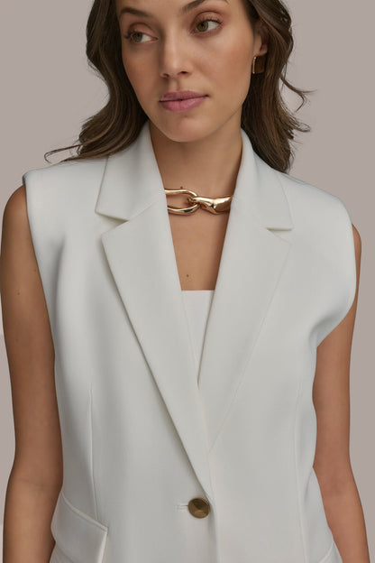 BUTTON VEST WITH POCKET DETAIL - CREAM