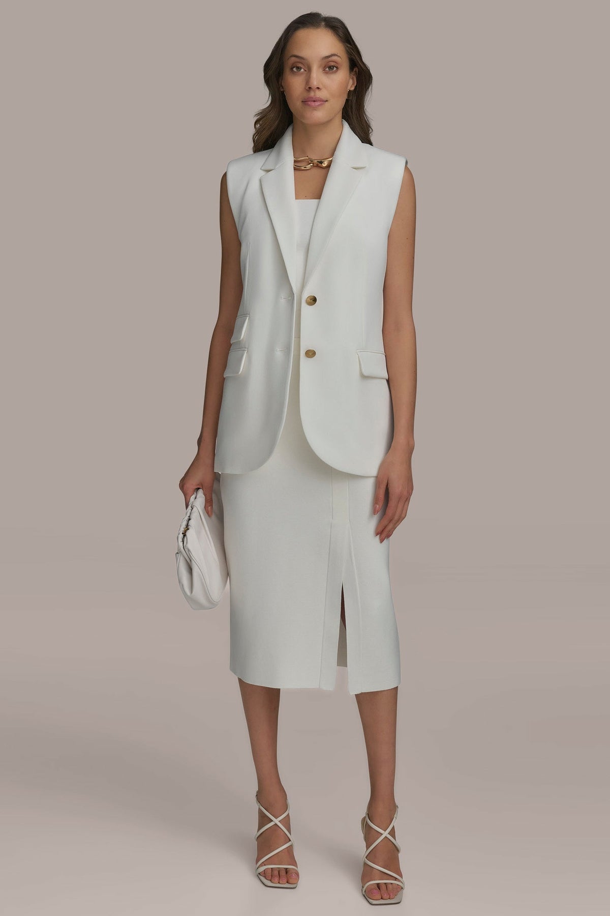 BUTTON VEST WITH POCKET DETAIL - CREAM