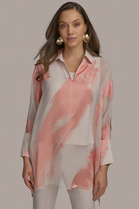 BRUSHSTROKE BURNOUT TOP - APRICOT COMBO