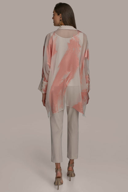 BRUSHSTROKE BURNOUT TOP - APRICOT COMBO