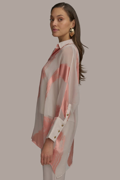 BRUSHSTROKE BURNOUT TOP - APRICOT COMBO