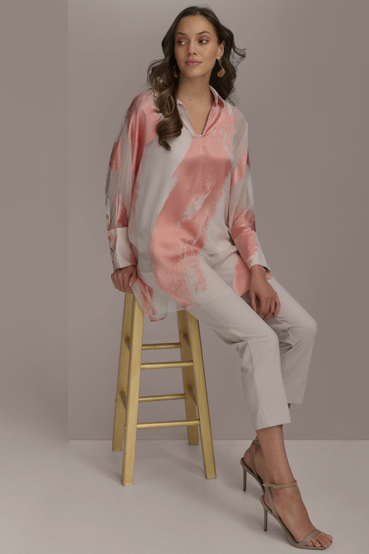 BRUSHSTROKE BURNOUT TOP - APRICOT COMBO