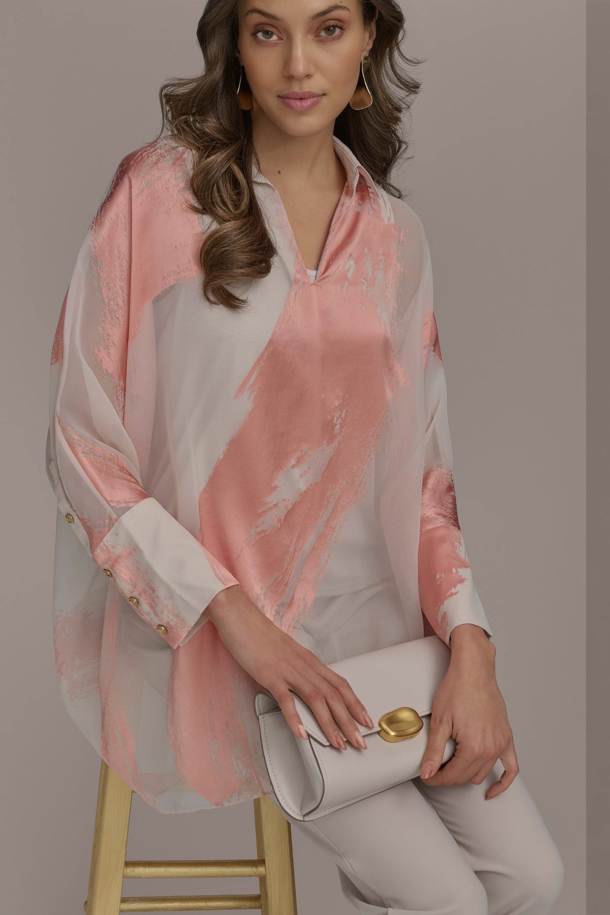BRUSHSTROKE BURNOUT TOP - APRICOT COMBO
