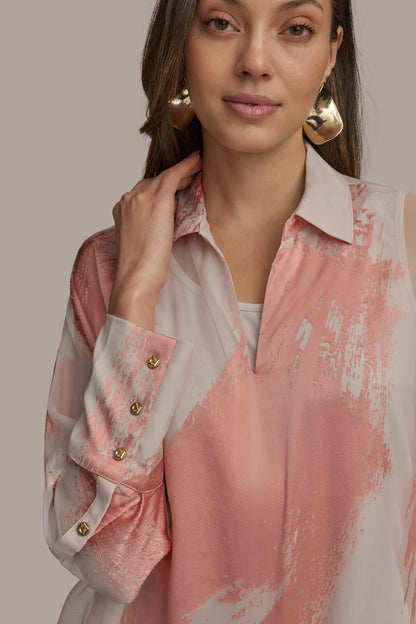 BRUSHSTROKE BURNOUT TOP - APRICOT COMBO