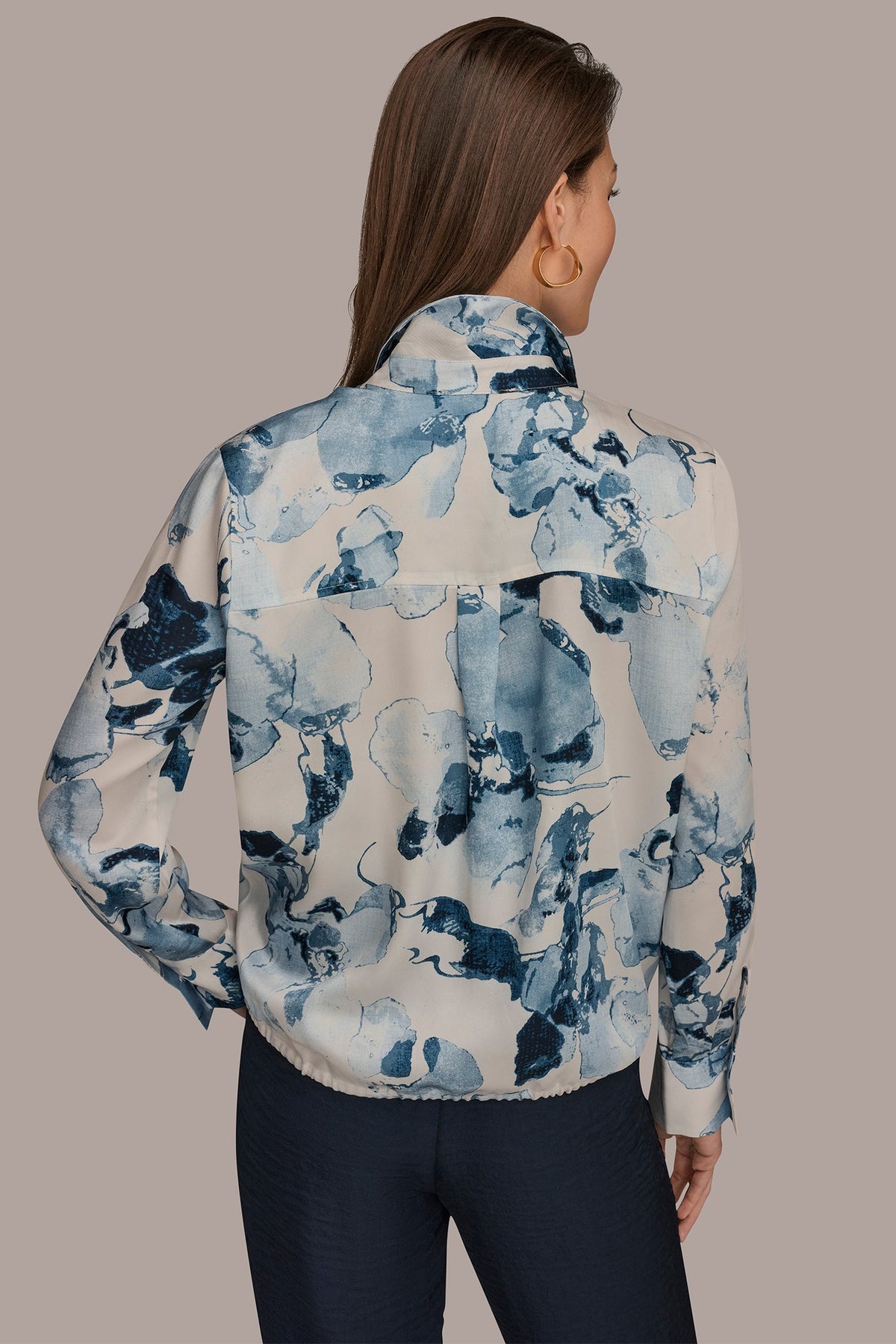 DRAWSTRING HEM BLOUSE - Sea Mist Multi