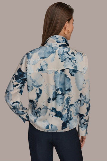 DRAWSTRING HEM BLOUSE - Sea Mist Multi