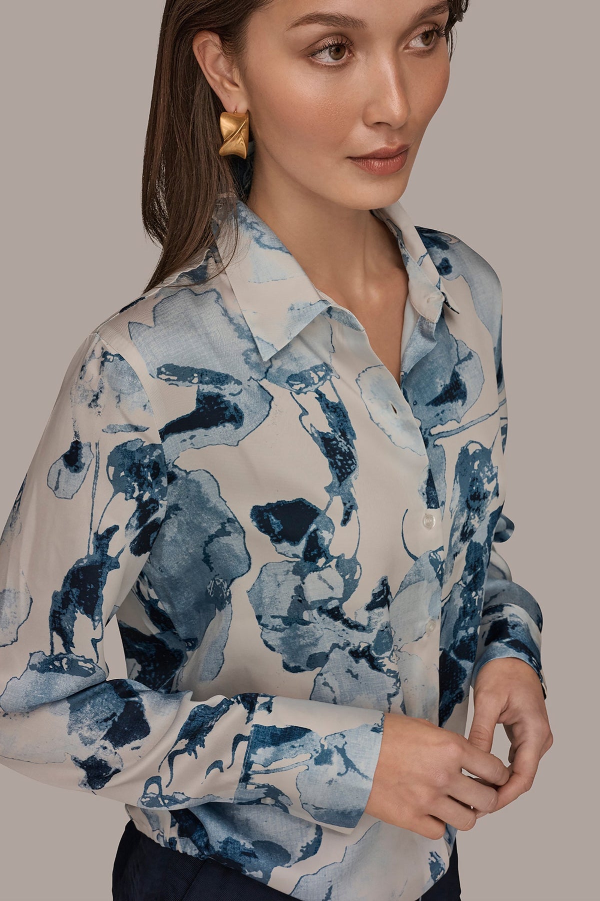 DRAWSTRING HEM BLOUSE - Sea Mist Multi