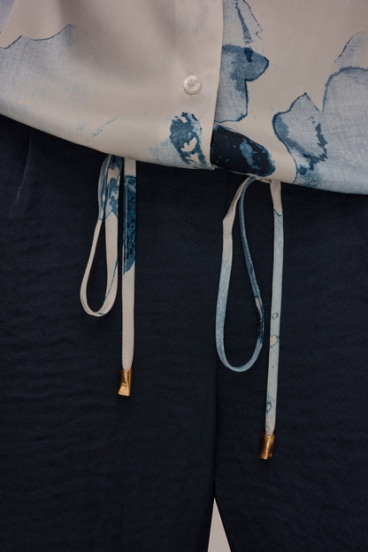 DRAWSTRING HEM BLOUSE - Sea Mist Multi
