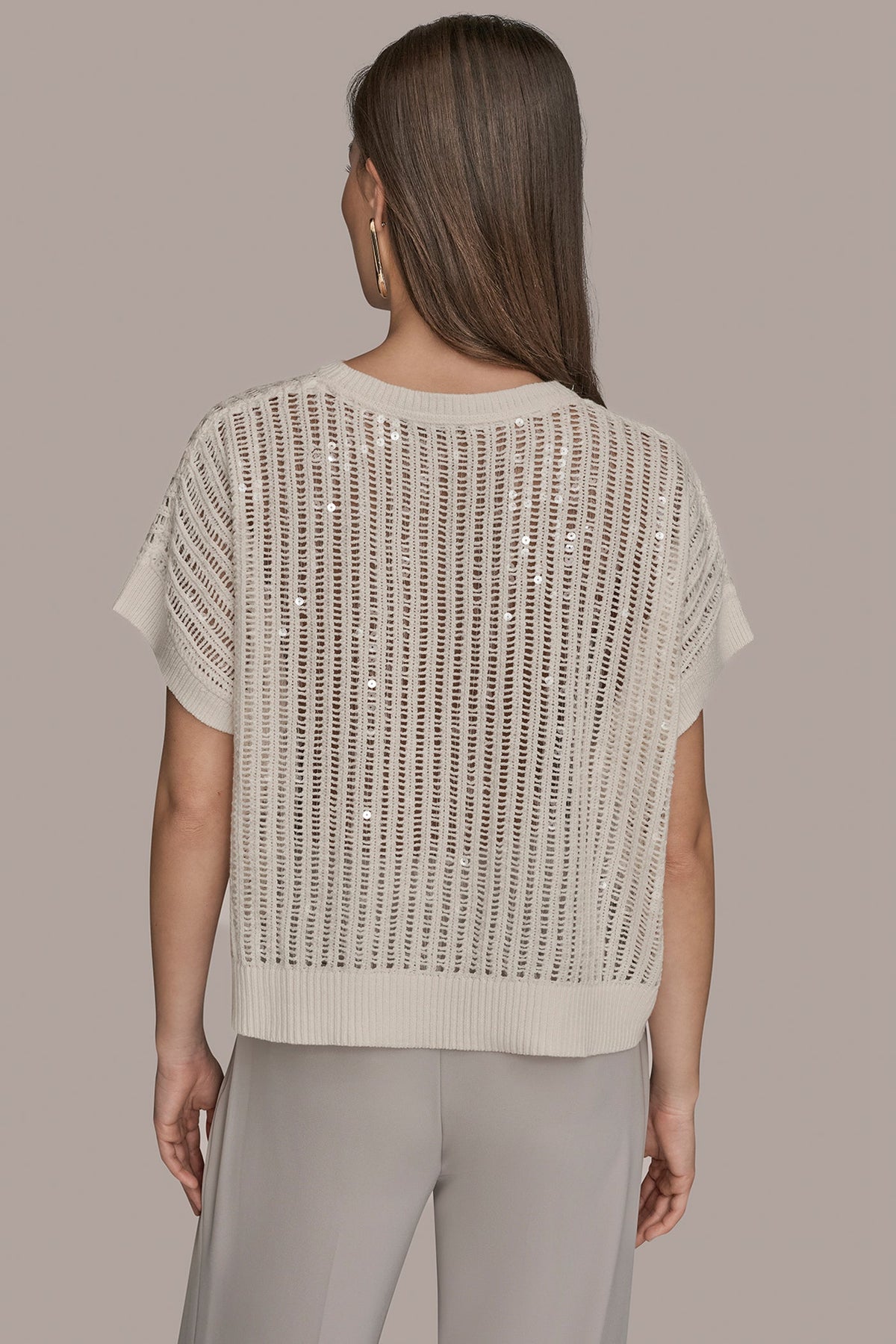 COTTON-BLEND SEQUIN OPEN-KNIT SWEATER - CREAM