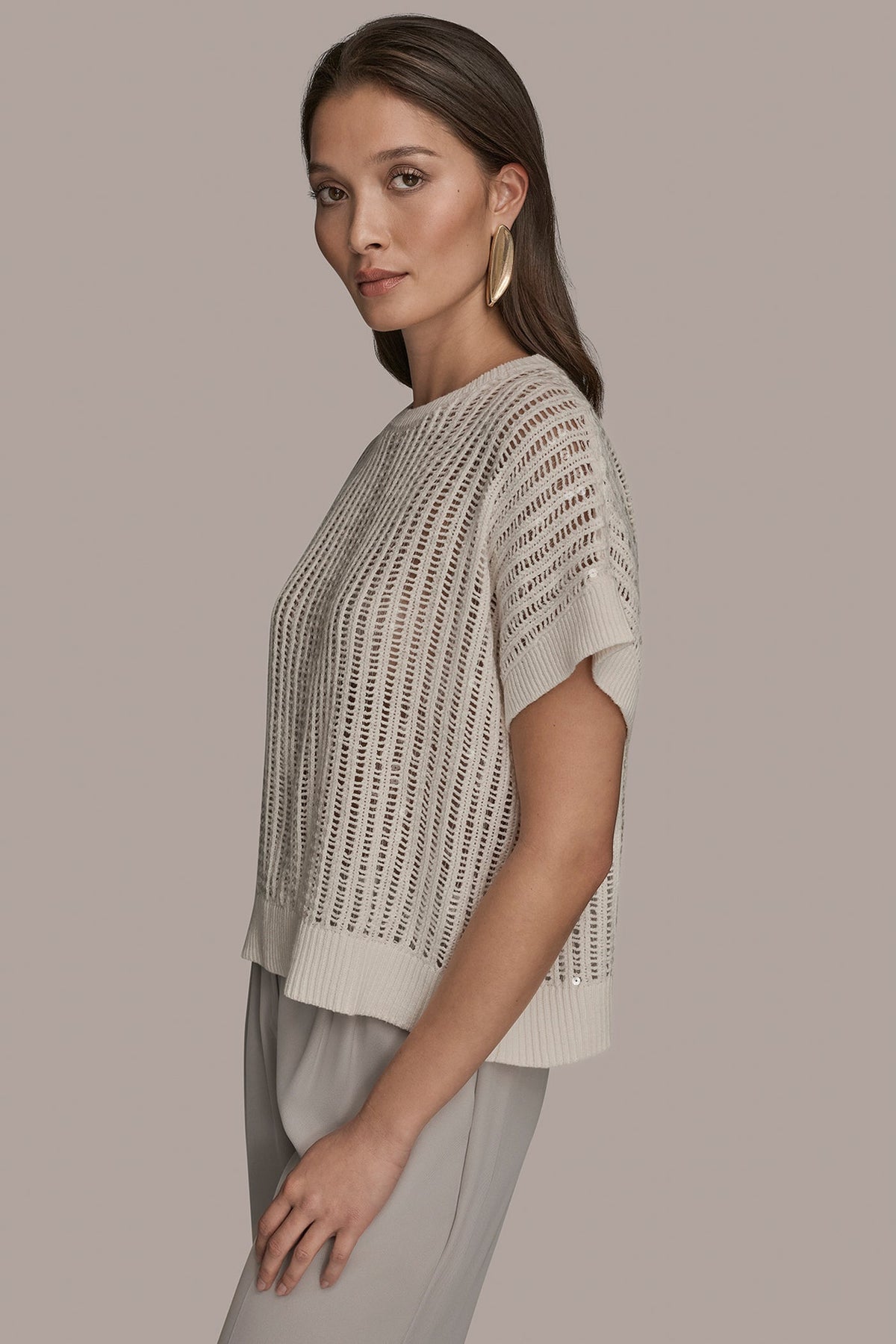 COTTON-BLEND SEQUIN OPEN-KNIT SWEATER - CREAM
