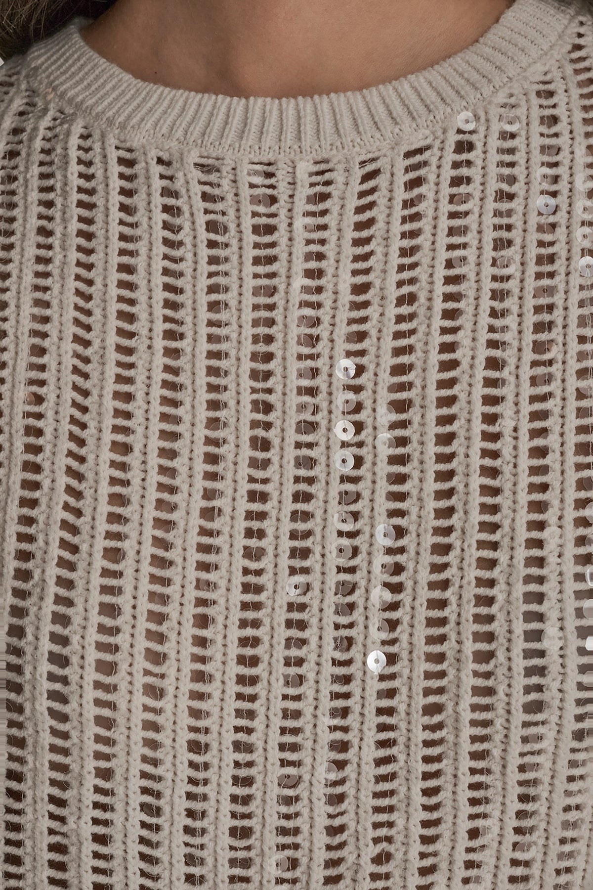 COTTON-BLEND SEQUIN OPEN-KNIT SWEATER - CREAM