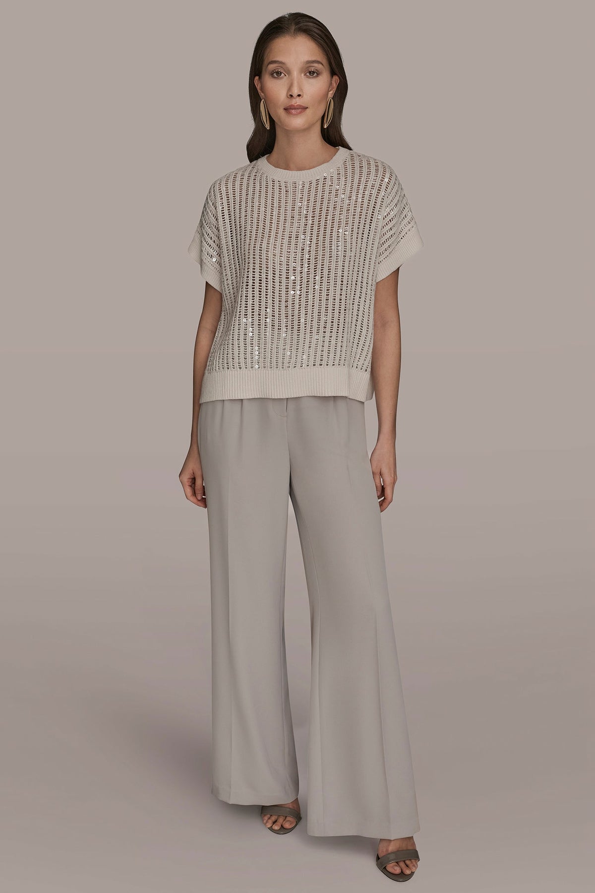 COTTON-BLEND SEQUIN OPEN-KNIT SWEATER - CREAM