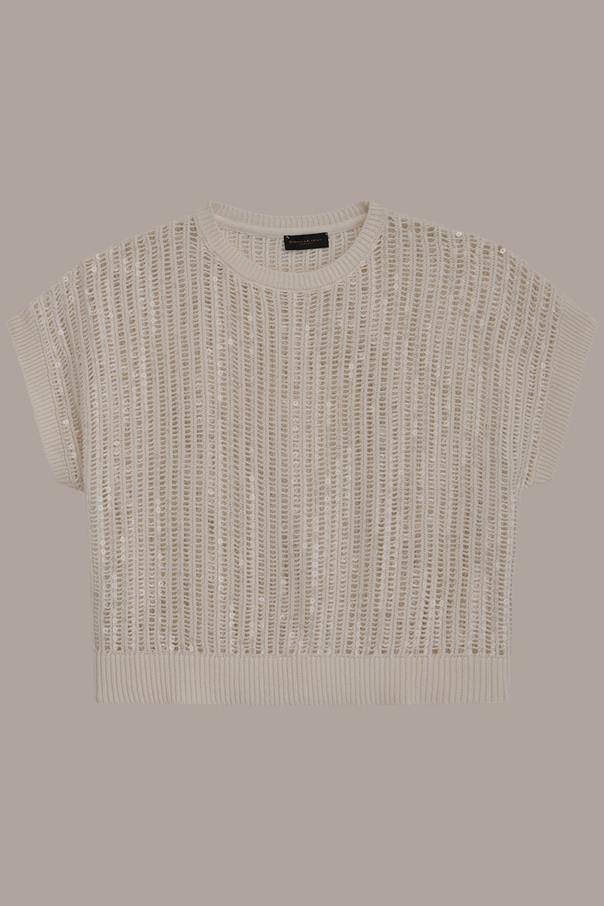 COTTON-BLEND SEQUIN OPEN-KNIT SWEATER - CREAM