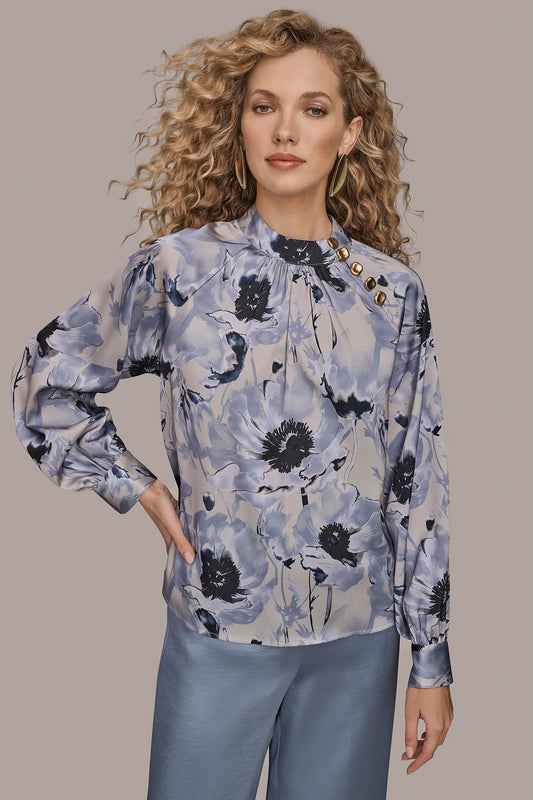 BUTTON-NECK BLOUSE - VAPOR/TEMPEST MULTI