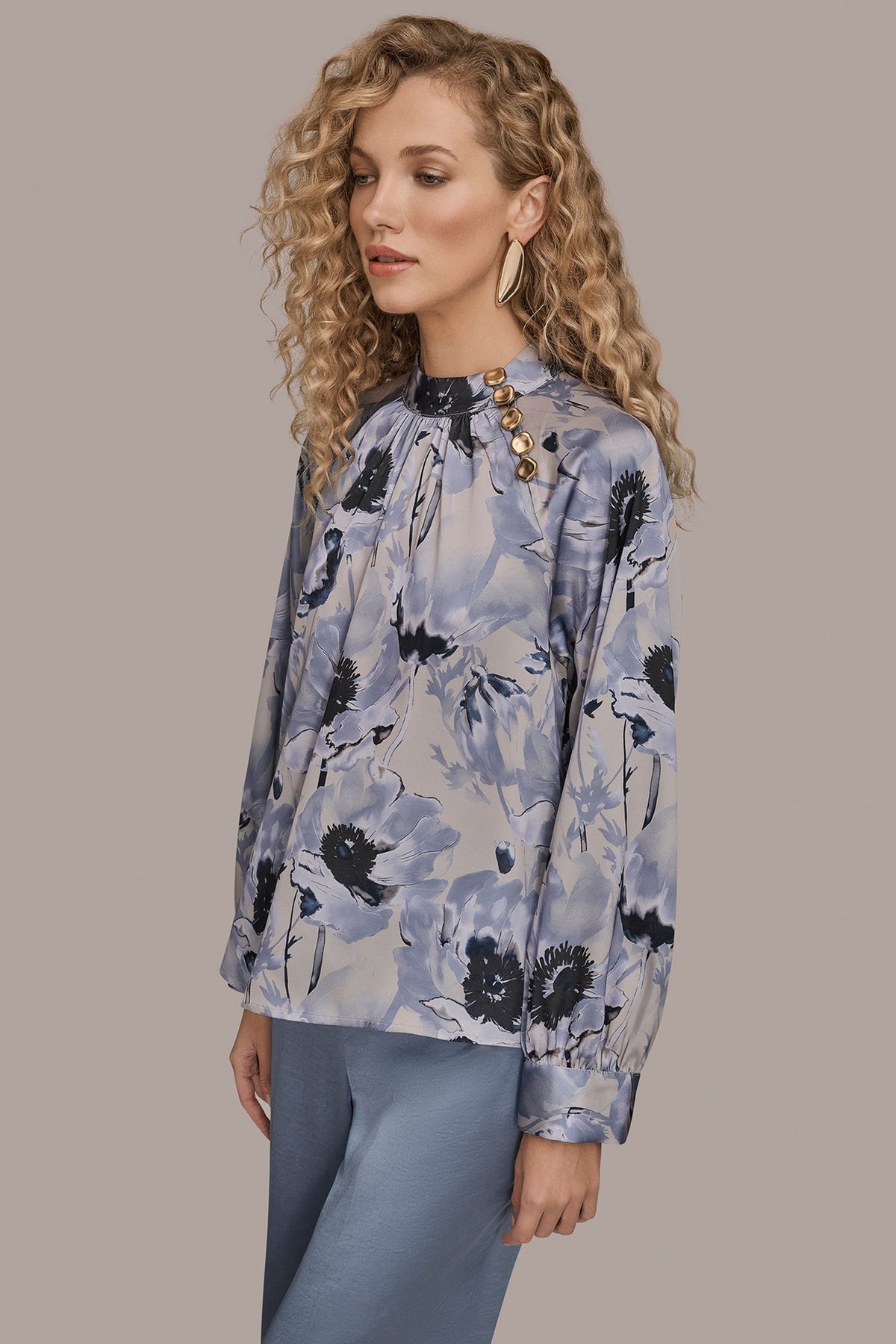 BUTTON-NECK BLOUSE - VAPOR/TEMPEST MULTI
