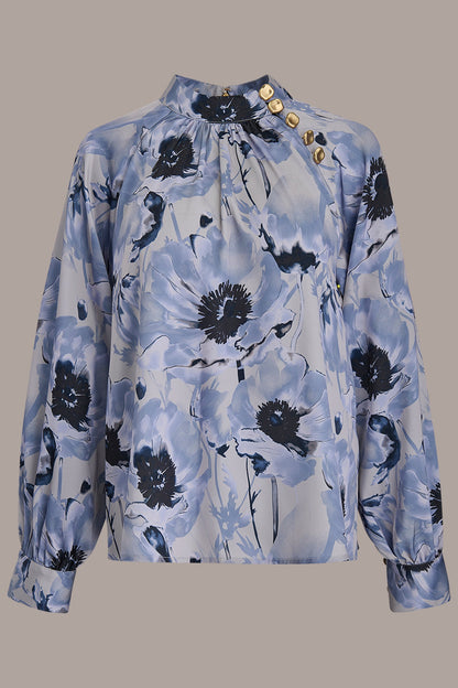 BUTTON-NECK BLOUSE - VAPOR/TEMPEST MULTI