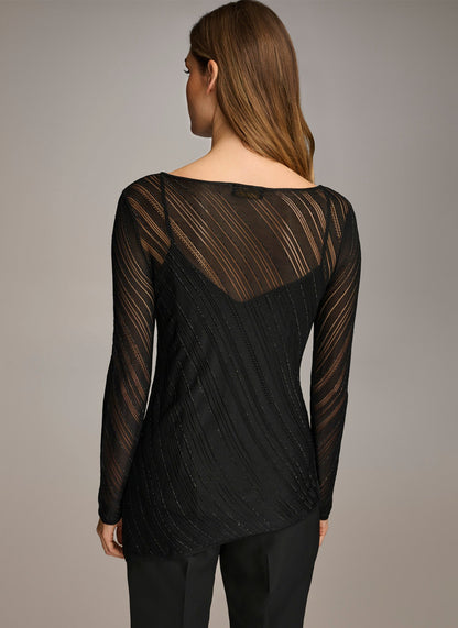 SHEER TOP WITH SHIMMER - Black