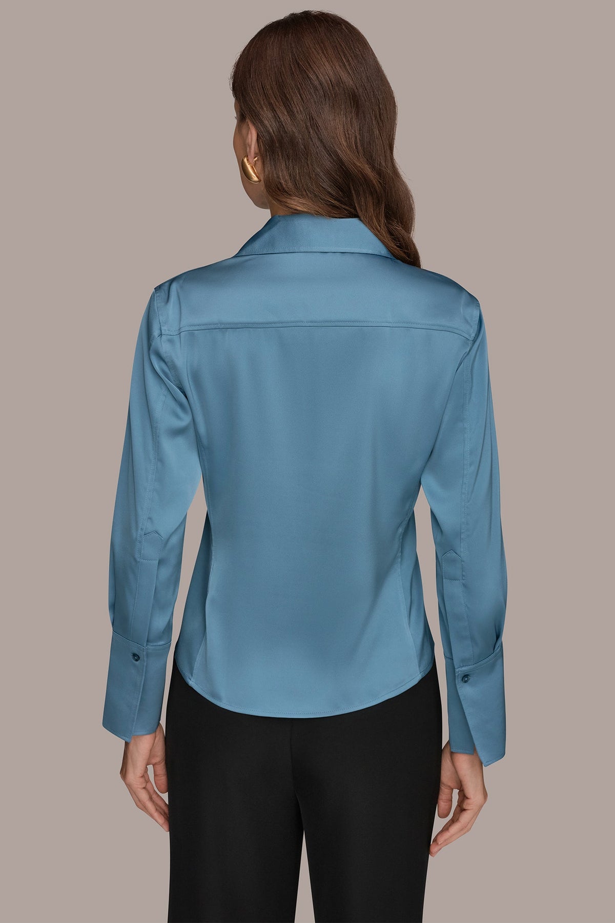 SATIN HIGH-LOW BLOUSE - Washed Indigo