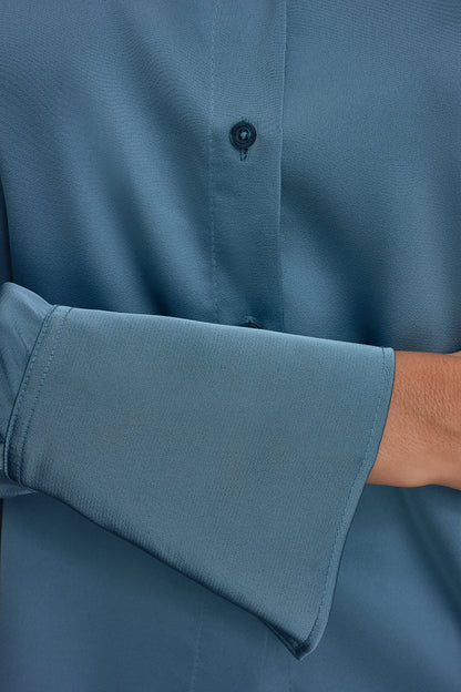 SATIN HIGH-LOW BLOUSE - Washed Indigo
